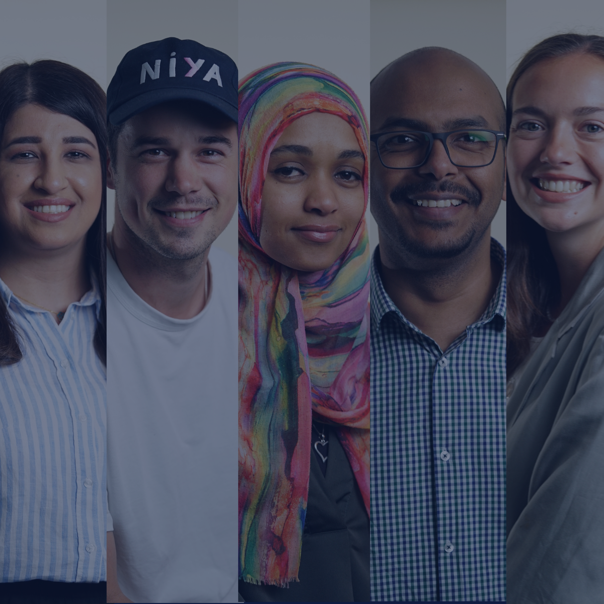 Composite portrait of five Niya team members
